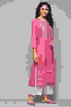 Pink Rayon flax Relaxed Kurta Palazzo Suit Set image number 5