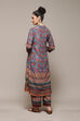 Blue Polyester Asymmetric Kurta Palazzo Suit Set image number 4