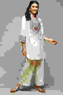 Off White Rayon Relaxed Palazzo image number 0