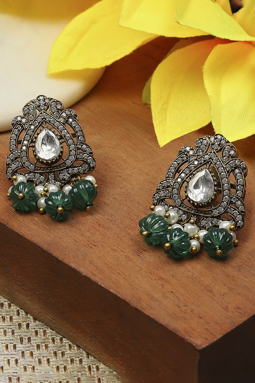 Green Stone Embellished Earrings image number 0