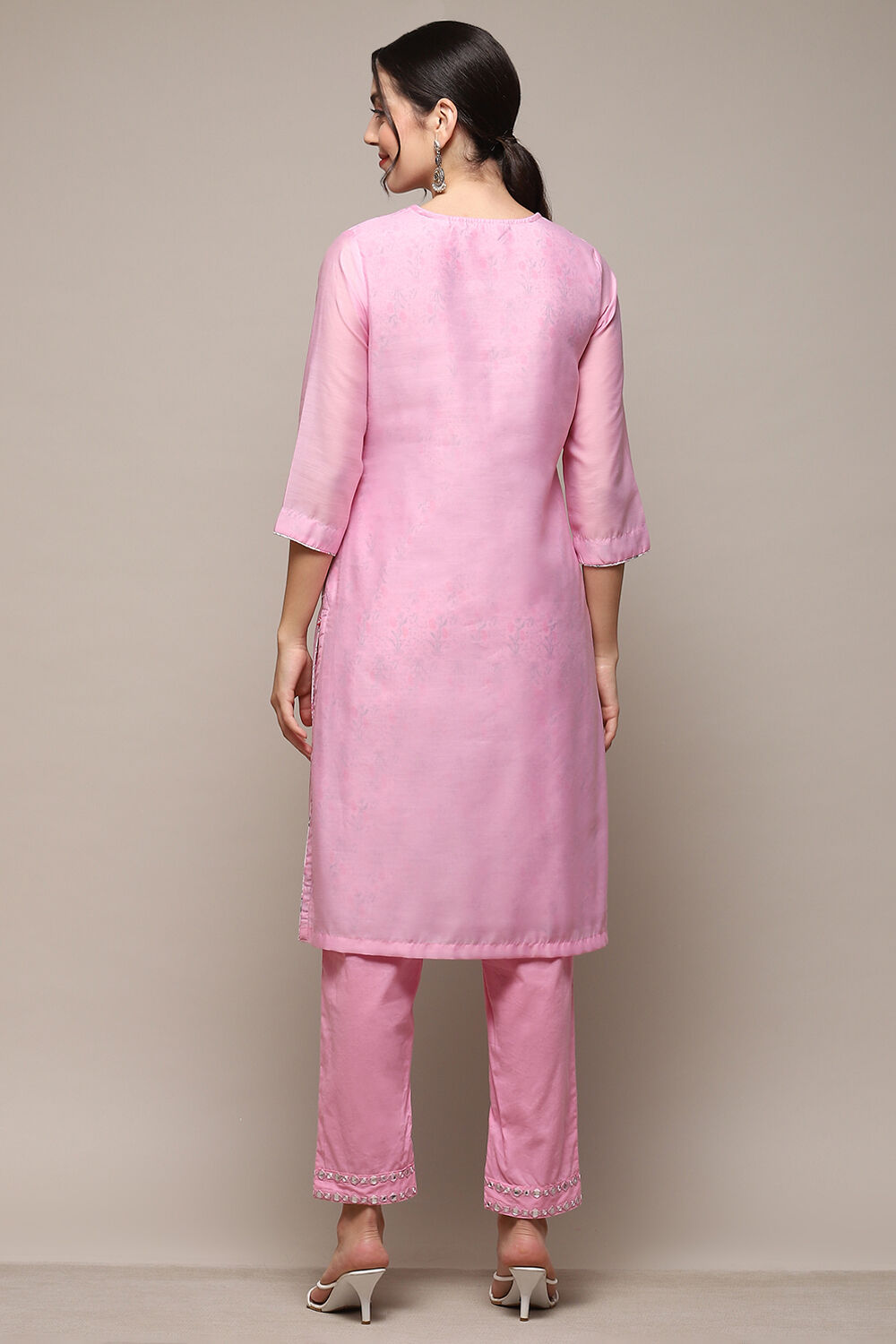 Powder Blue Cambric Narrow Kurta Pant Suit Set image number 5