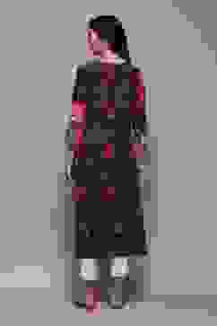 Black LIVA Straight Printed Kurta image number 3