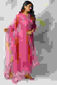 Pink Art Silk Straight Kurta Palazzo Suit Set image number 5