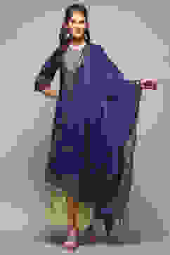 Blue Cotton Blend Yard-Dyed Dupatta image number 2