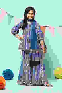 Blue Polyester Gathered Printed Suit Set image number 7