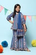 Blue Polyester Gathered Printed Suit Set image number 7