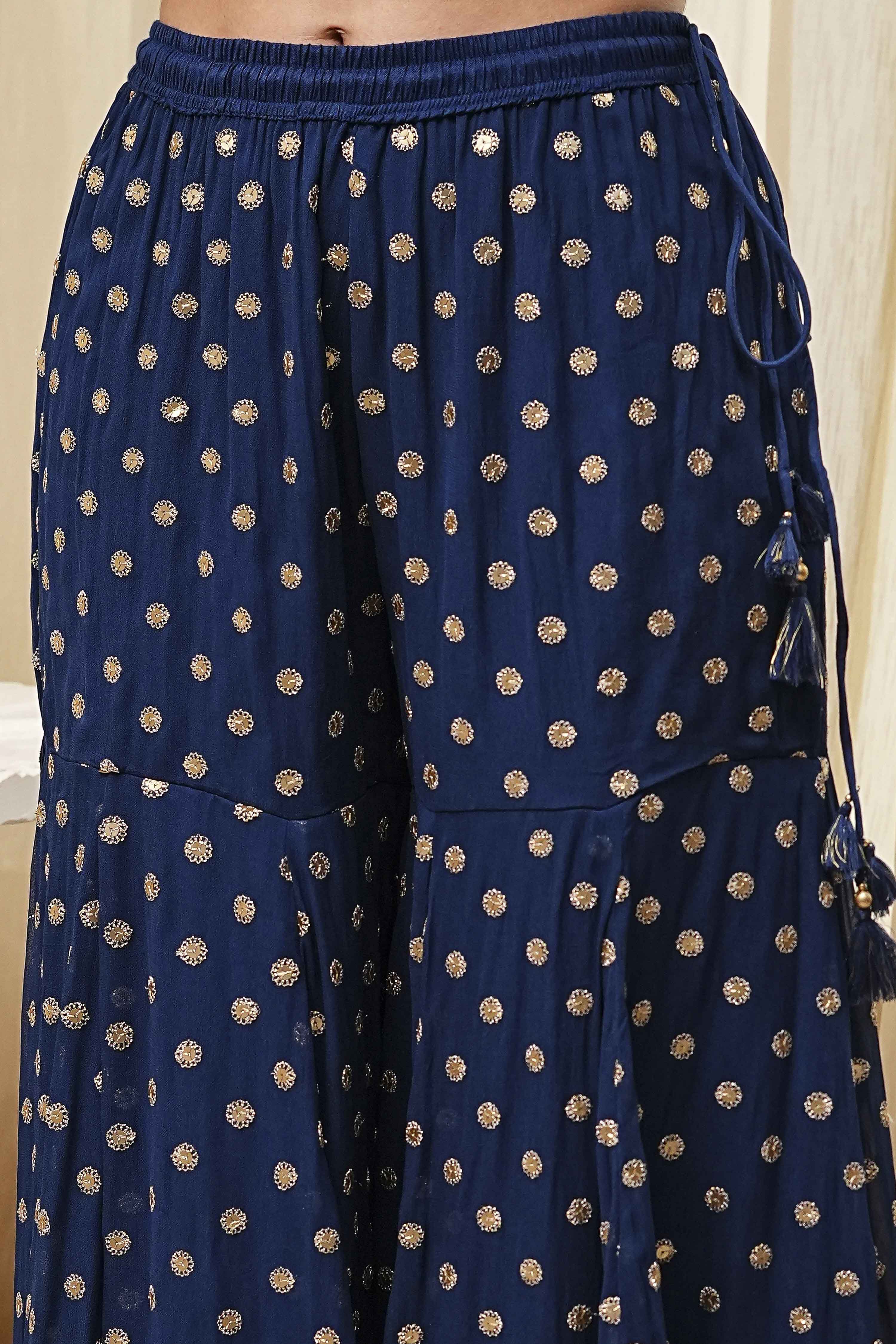 Teal Blue Georgette Embroidered Peplum Suit Set image number 1