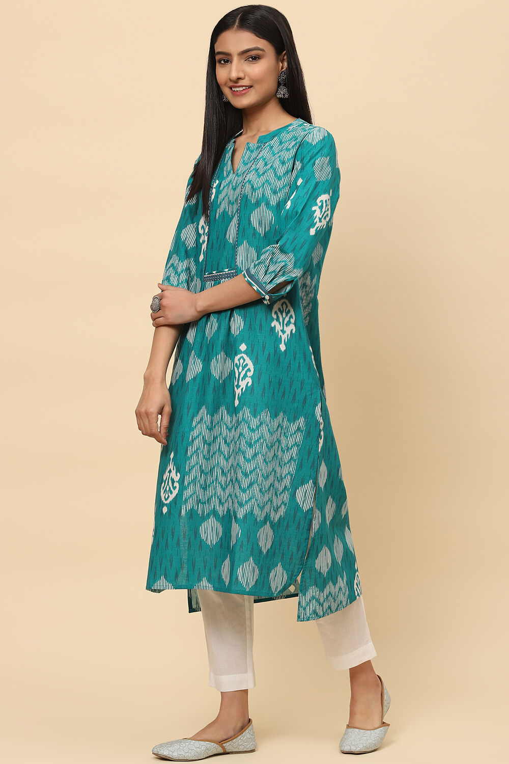 Green Cotton Straight Kurta image number 2