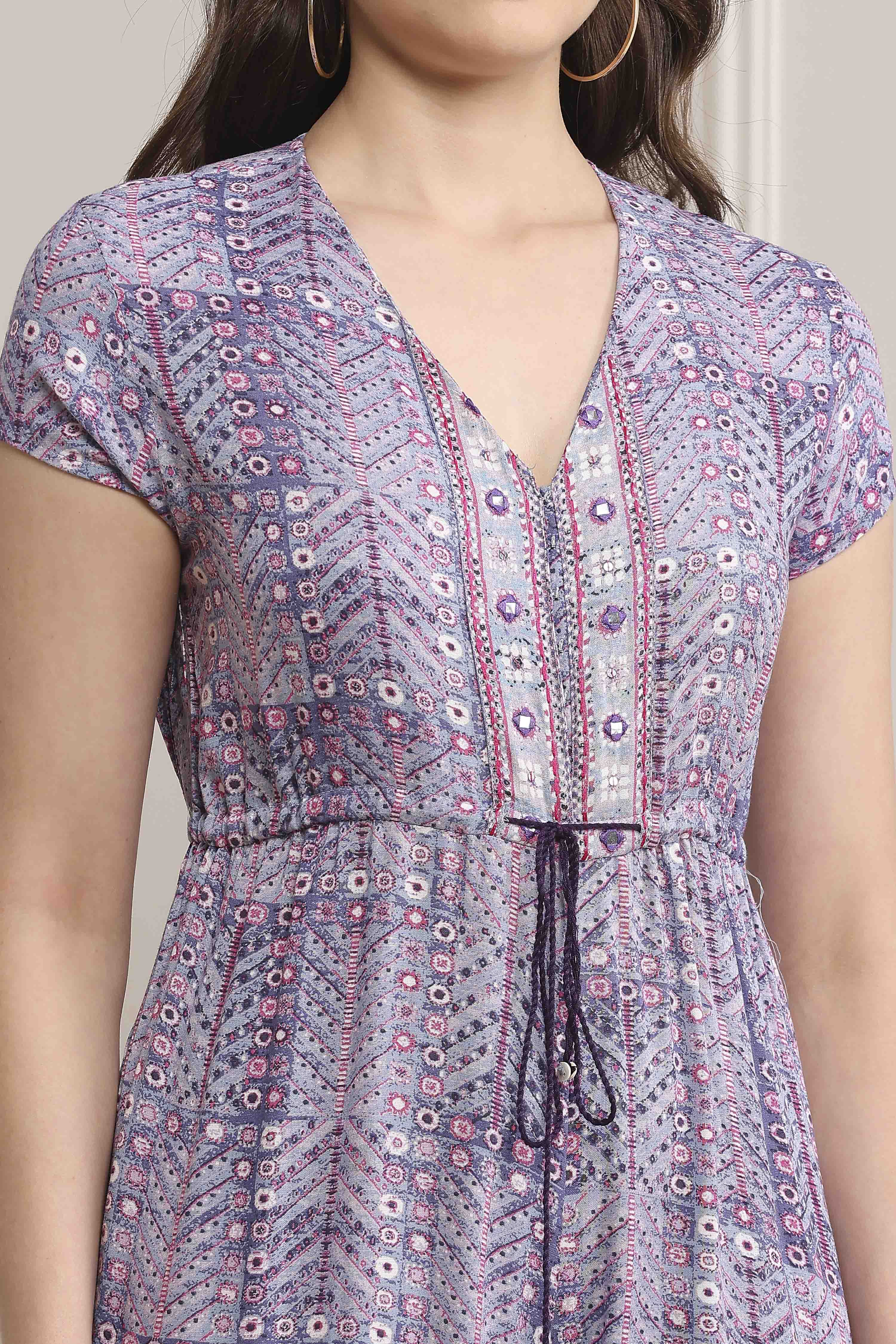 Purple LIVA Printed Jumpsuit image number 1