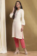 Cream-Colored Acrylic Winter wear Straight Kurta image number 2