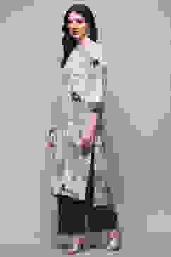 White Grey Rayon Straight Kurta Set image number 3