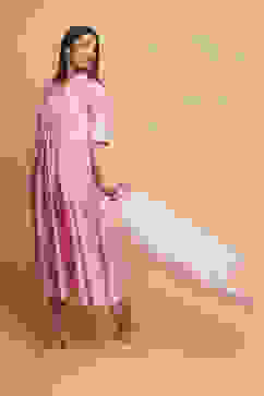 Light Pink Cotton Flared Kurta Churidar Suit Set image number 4