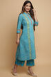 Turquoise Cotton A-Line Kurta Palazzo Suit Set image number 4