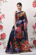 Indigo Cotton Silk Printed Saree image number 3