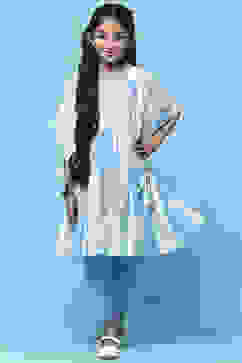 Blue Printed Cotton Kurta With Pants & Printed Scarf.  image number 0