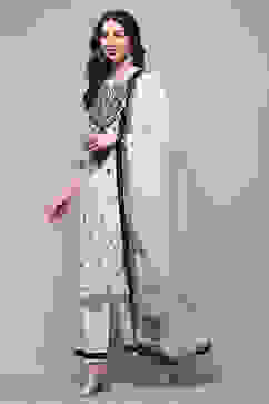 Off White Polyester Straight Suit Set image number 4