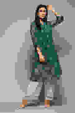 Teal Polyester Straight Printed Kurta image number 0