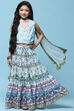 White Tiered Lehenga With Printed Blouse & Net Dupatta image number 7