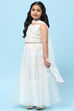 White Poly Chanderi Mirror Work Tiered Lehenga Set image number 7