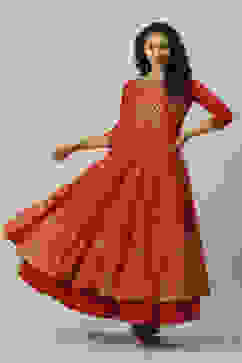 Red Art Silk Anarkali Printed Kurta Dress image number 0