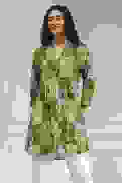 Olive Green Pleated Straight Short Kurta image number 0