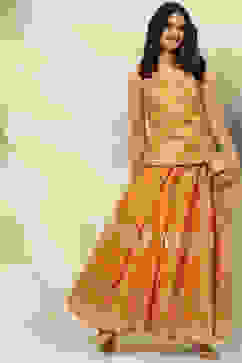 Mustard Cotton Flared Printed Short Kurti image number 5