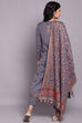 Grey Woollen Spun A-Line Kurta Narrow Pants Suit Set image number 7