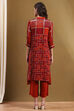 Red Geometric Hand-Blocked Printed Straight Kurta Set image number 4