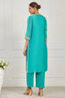 Turquoise Cotton Silk Printed Straight Kurta Set image number 4