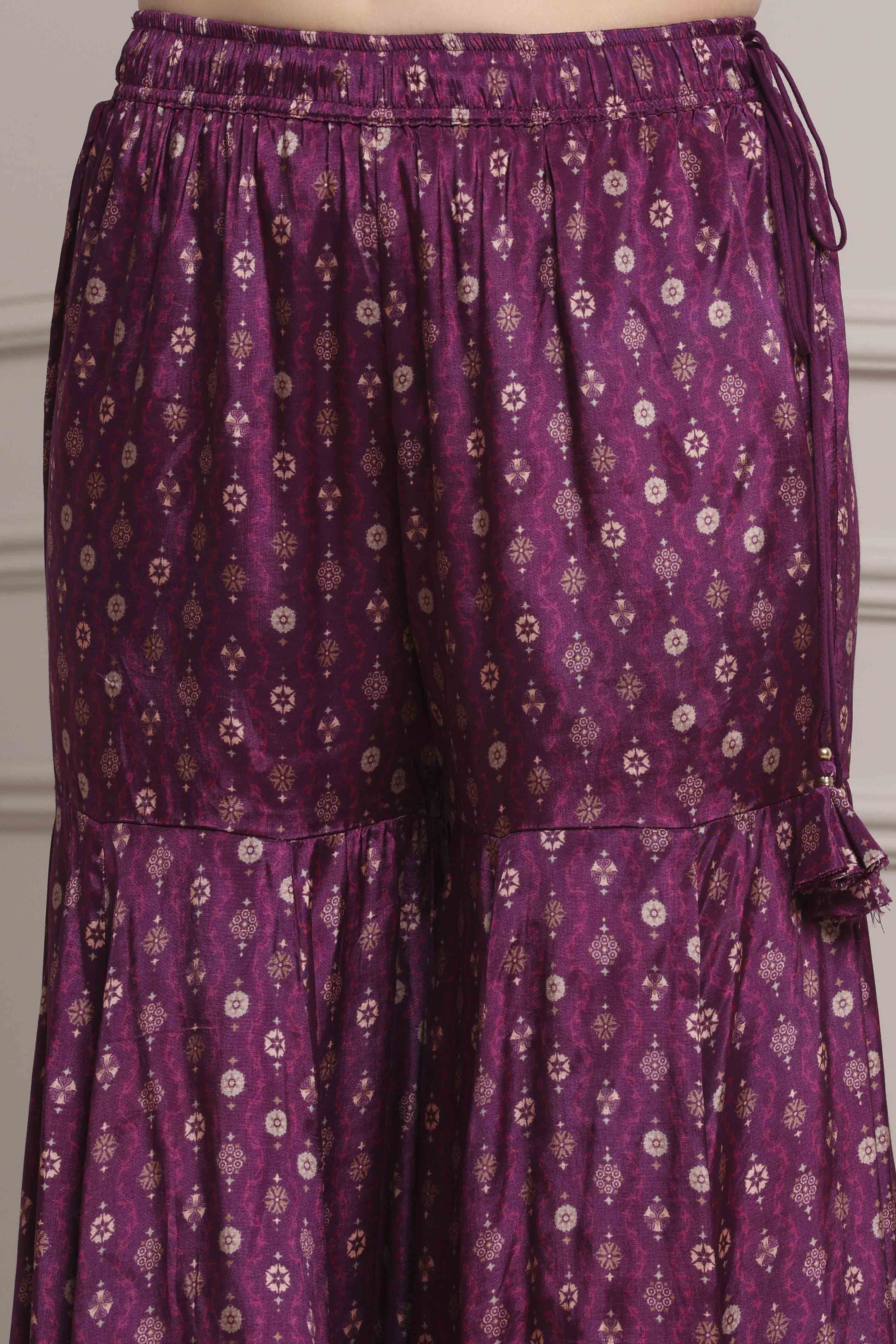 Purple Viscose Shantoon Printed Peplum Garara Suit Set image number 2