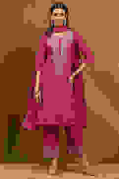 Fuchsia Embroidered Kalidar Suit Set image number 0
