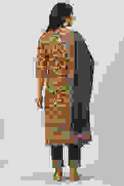 Black Cotton Straight Kurta Slim Pant Suit Set image number 4