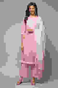 Pink Cotton Straight Kurta Palazzo Suit Set image number 1