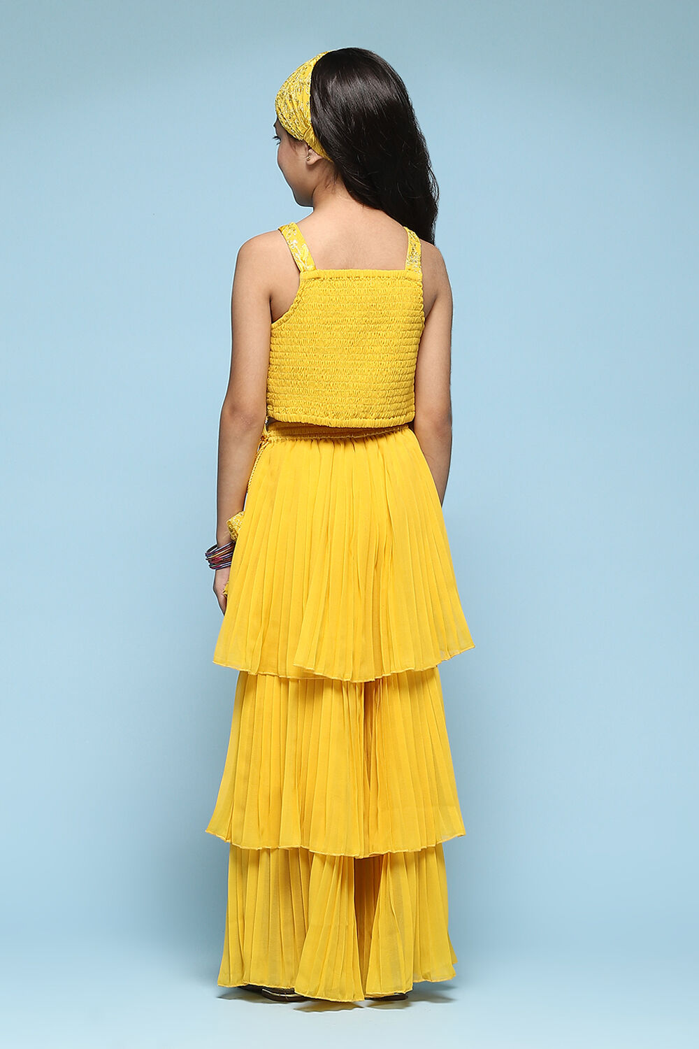 Yellow Polyester Straight Embroidered Suit Set image number 4