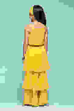 Yellow Polyester Straight Embroidered Suit Set image number 4