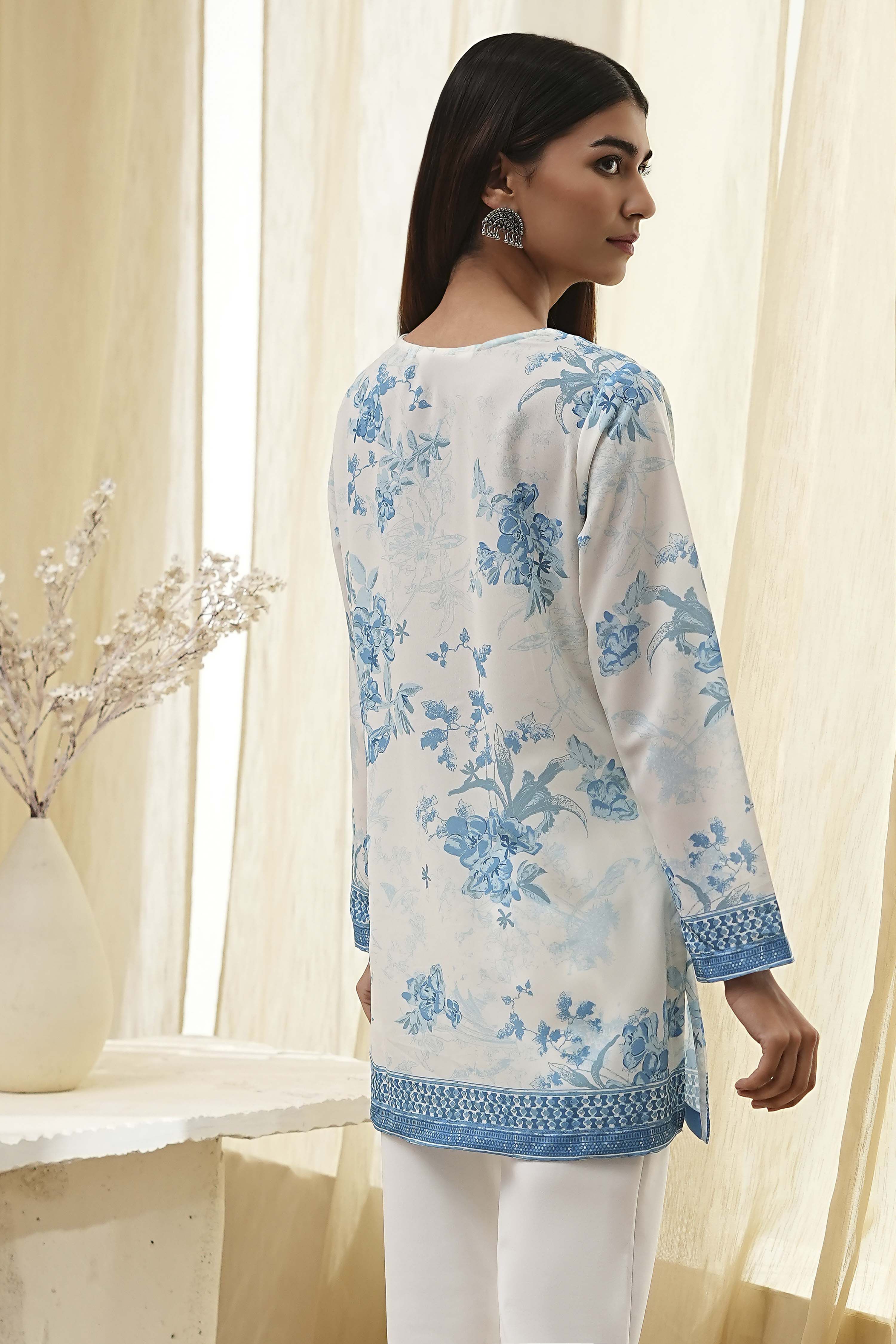 Off-White Printed Straight Short Kurta image number 3