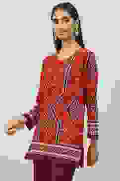 Red Acrylic Straight Yarndyed Kurti image number 2