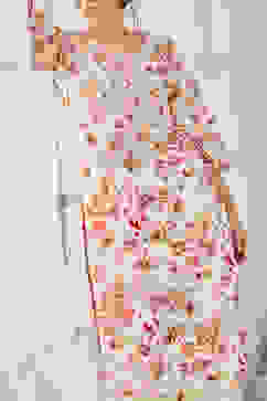 Beige & Pink Cotton Floral Printed Straight Kurta image number 1