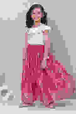 White And Pink Art Silk Flared Lehenga image number 5