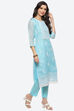 Turquoise Cotton Blend Unstitched Suit Set image number 6