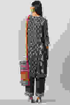 Charcoal LIVA A-Line Kurta Palazzo Suit Set image number 4