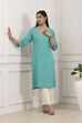 Turquoise Blue Sequined Embroidered Straight Kurta image number 0