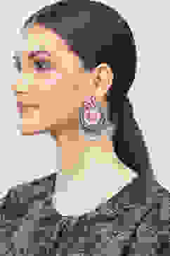 Oxidised Peach Alloy Earrings image number 3