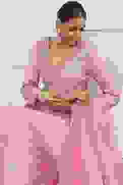 Rose Pink Cotton Silk Anarkali Suit Set image number 5