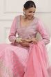 Rose Pink Cotton Silk Anarkali Suit Set image number 5