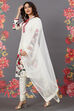 Off White Cotton Straight Printed Suit Set image number 4