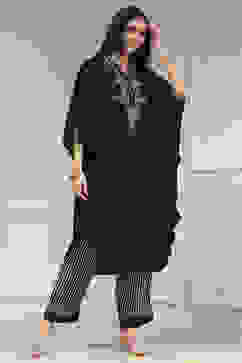 Black Modal Solid Kaftan Fusion Kurta Set image number 5