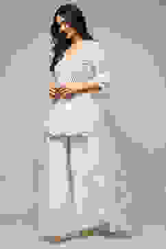 Off White Polyester Short Kurta Sharara Suit Set image number 4