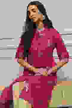 Fuchsia Rayon Asymmetric Kurta image number 6