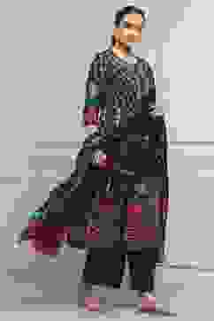 Navy Blue Cotton Printed Anarkali Suit Set image number 5